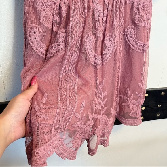 She+Sky Pink Barbie Festival Western Bohemian Lace Plunging Neckline Romper M - Picture 7 of 16